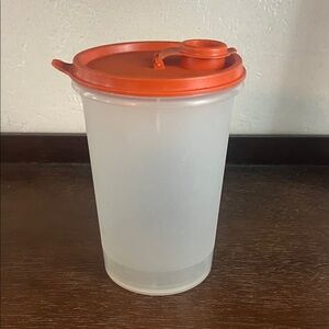 Tupperware Frosted Plastic juice Container with Orange Lid small